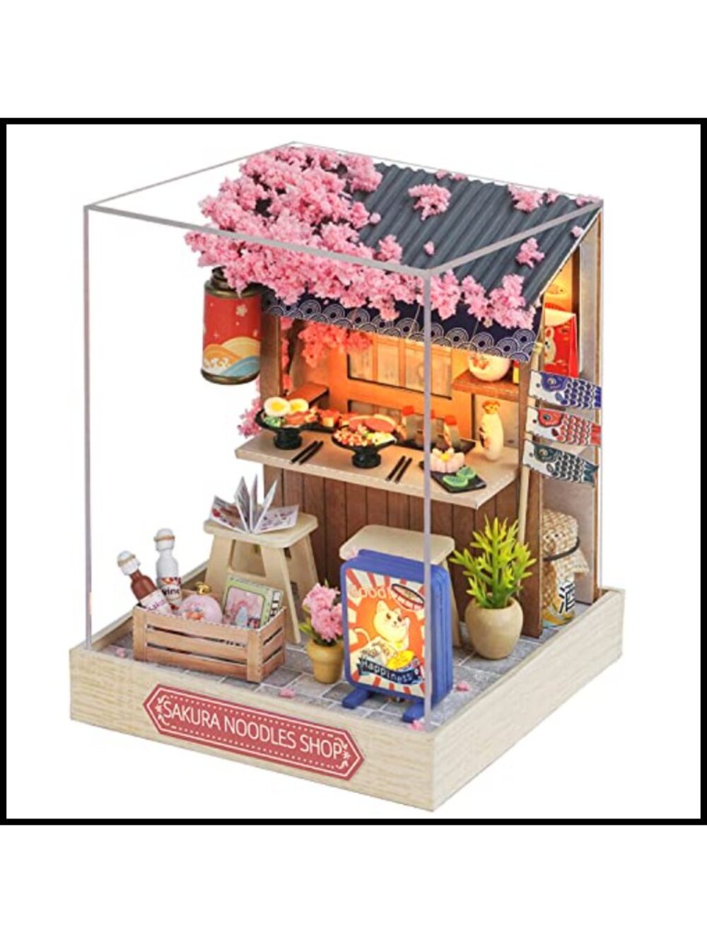 DIY Dollhouse Miniature Wooden House Kit with Dust Cover LED Light Furniture